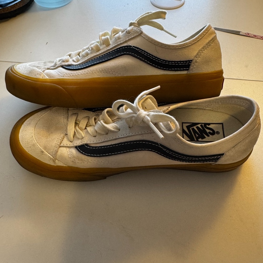 Vans Cream and Black Sneakers with Brown Sole ultra Cush Sole